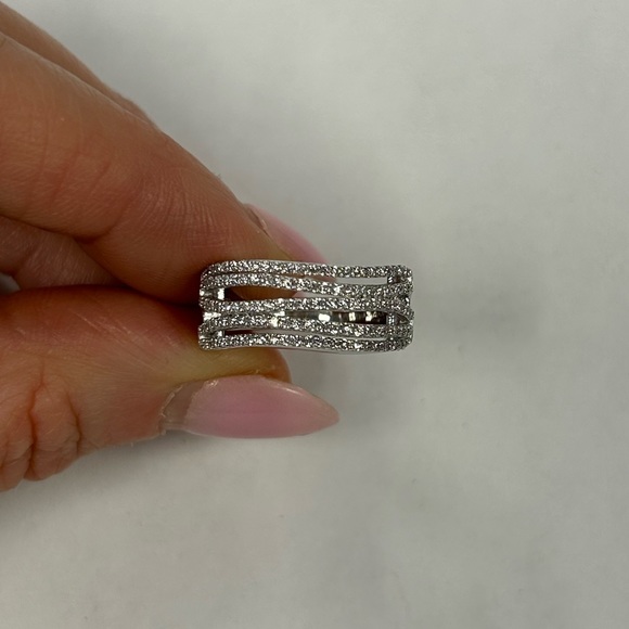 Suzy Levian White Sterling Silver White CZ 5 Row Half Band Ring NWT - Picture 1 of 6